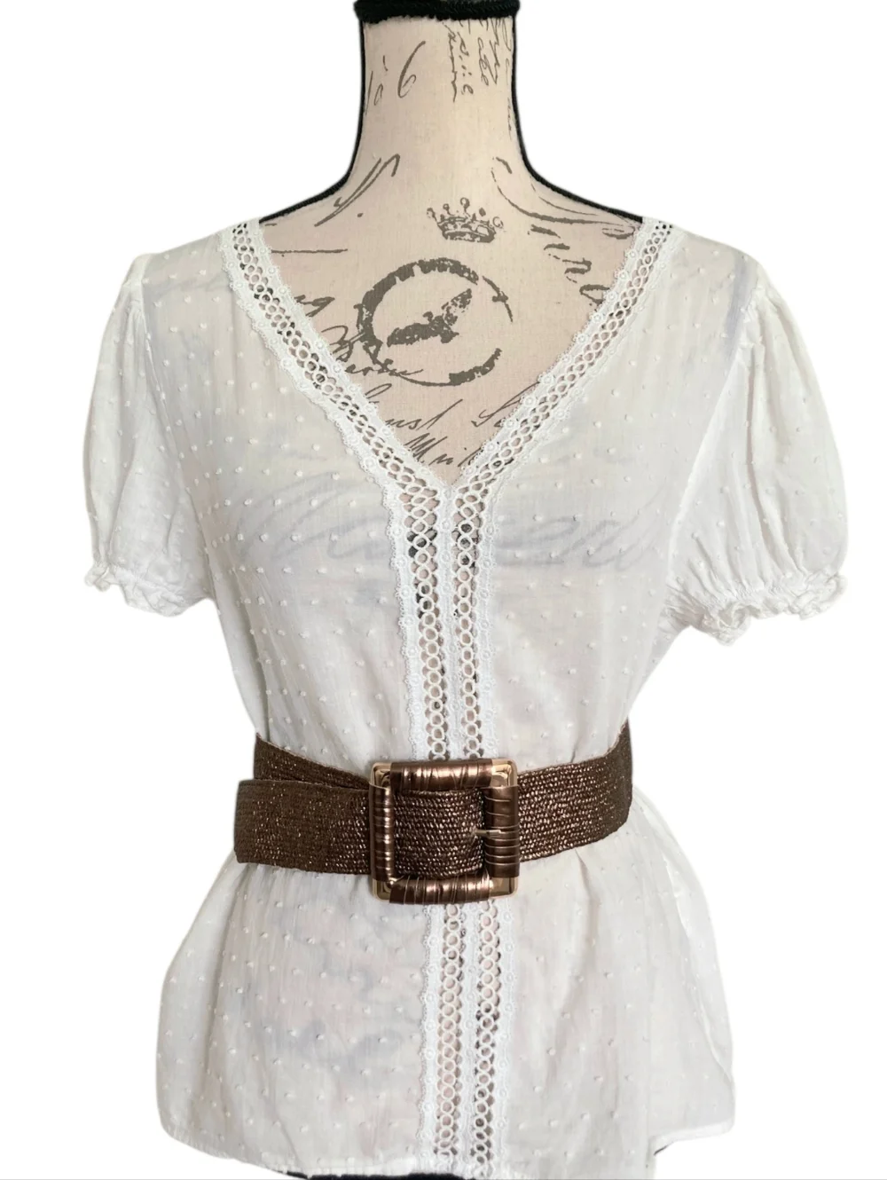 Corset Wide Woven Waist Belt Metallic Bronze Stretch Chunky Square Buckle S/M/L